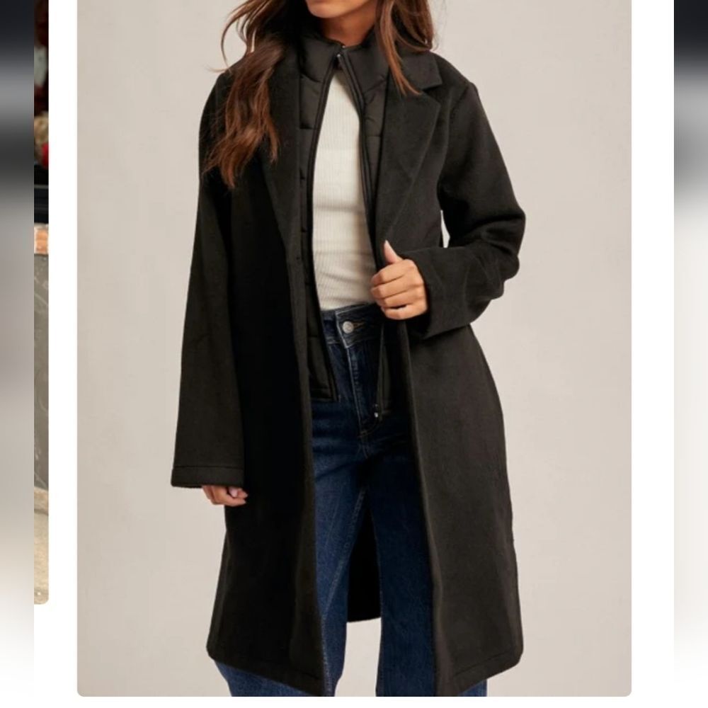 NWT Hem & Thread Black Contrast Padded Coat Sz Med